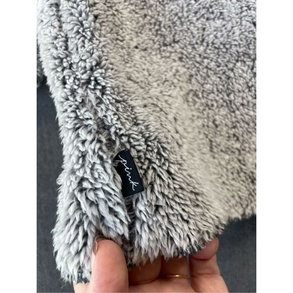 Victoria's Secret PINK Sherpa Hooded Open Front Cardigan Womens Gray Cozy Lounge - Picture 8 of 8